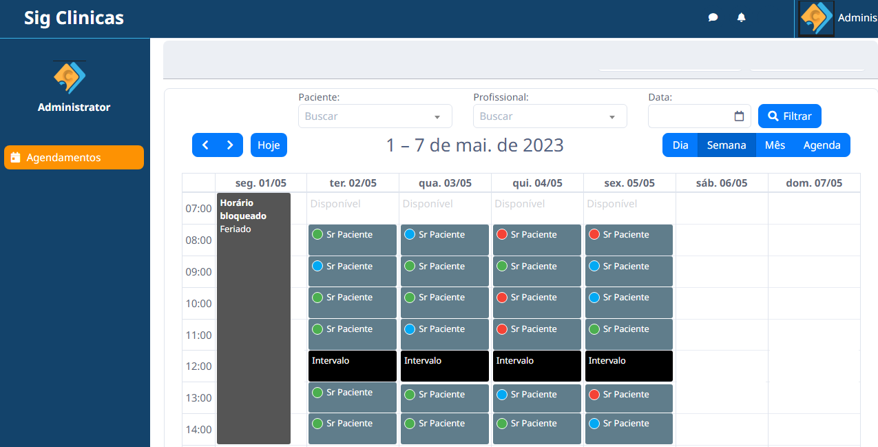 Tela do sistema Sig Clínicas